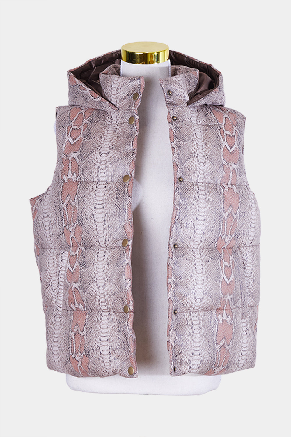 Unreal Fur Dusty Pink Snake Print Puffer Vest with Hood