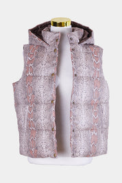 Unreal Fur Dusty Pink Snake Print Puffer Vest with Hood