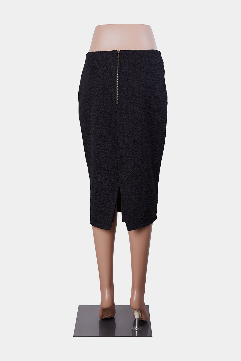 Sunny Girl Black Embossed Pattern Pencil Skirt