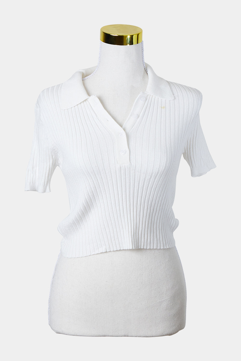 GLASSONS White Stretch Knit V Neck Top