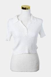 GLASSONS White Stretch Knit V Neck Top