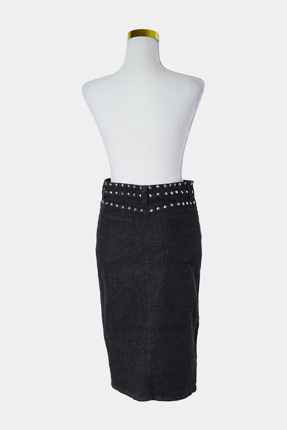 HD Dark Wash Navy Denim Look Studded Pencil Skirt