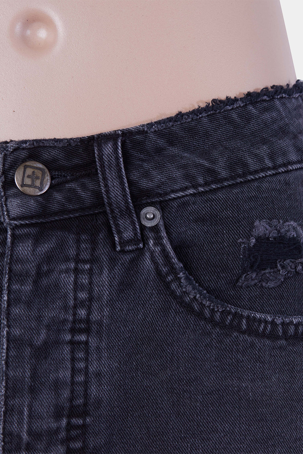 KSUBI Black Distressed Denim Mini Skirt
