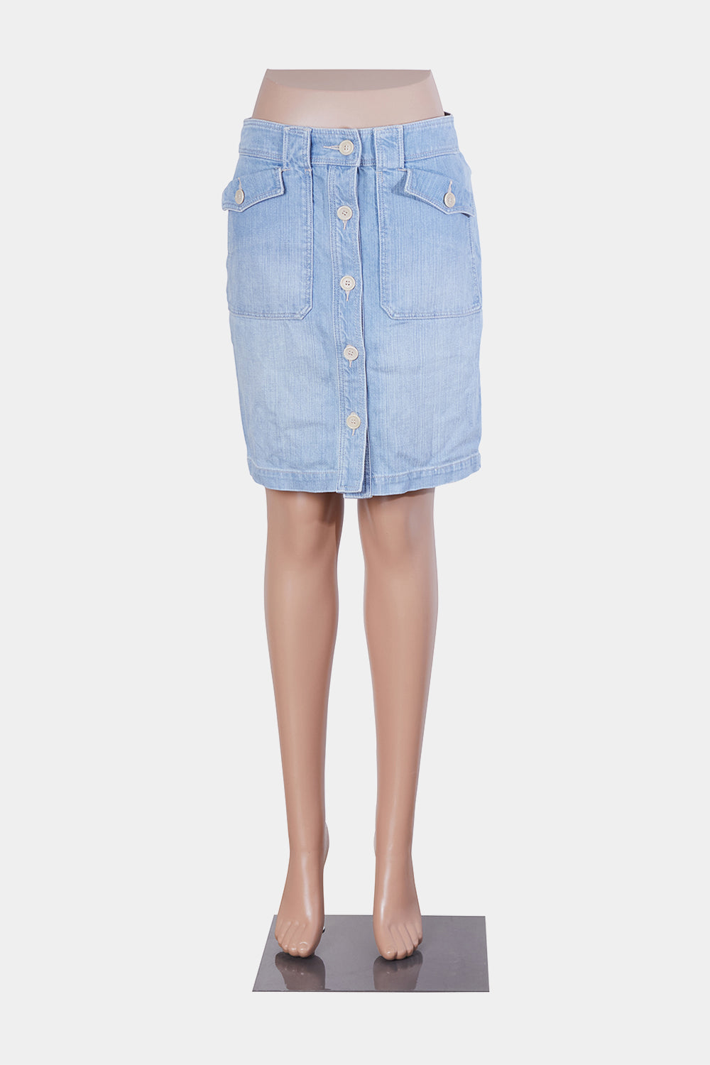 Country Road Blue High Waisted Button Detail Skirt