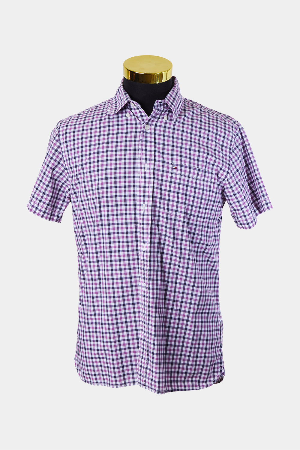 Tommy Hilfiger Purple and Navy Check Custom Fit Button Down Shirt