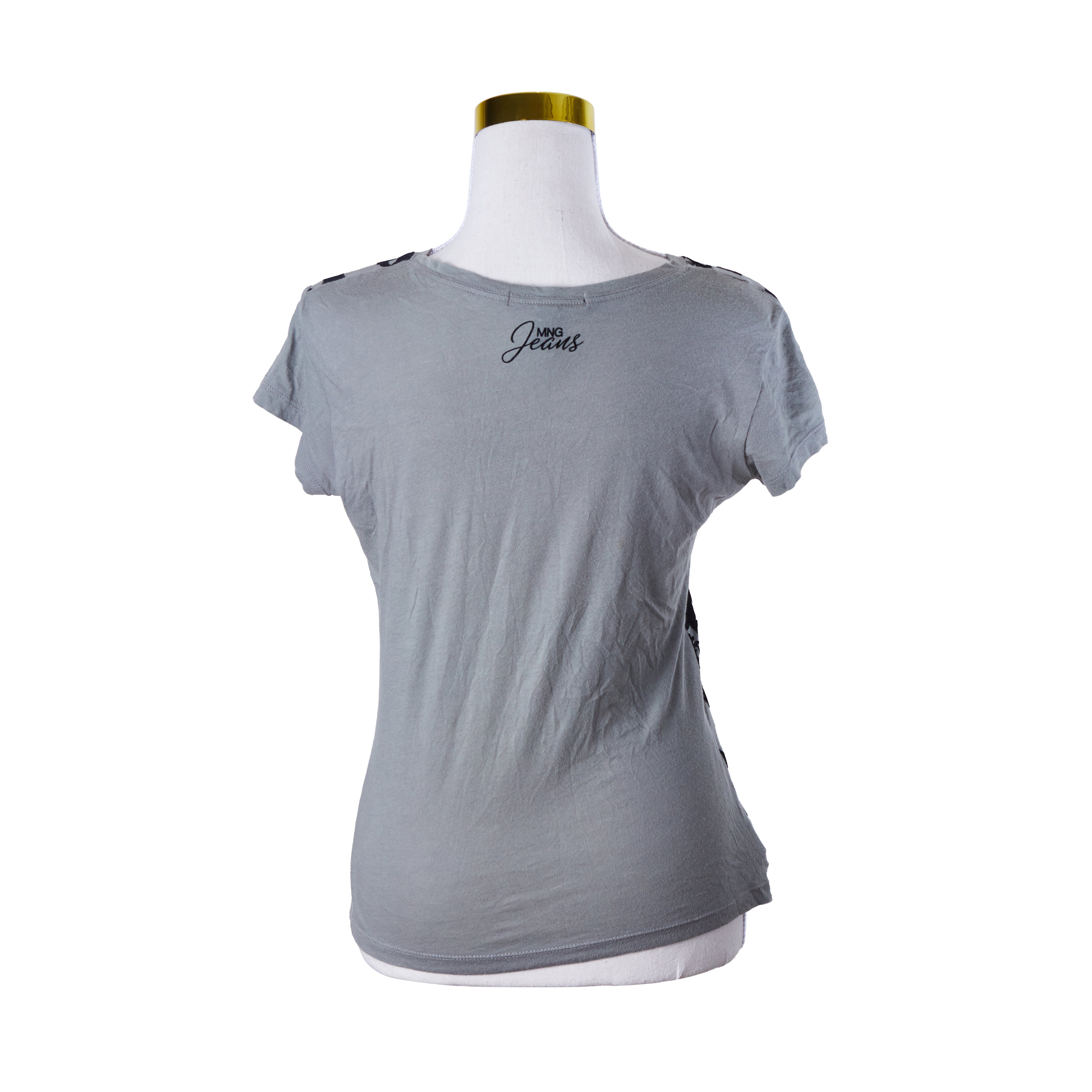 MNG Khaki and Black Velvet Heels Flocked T Shirt