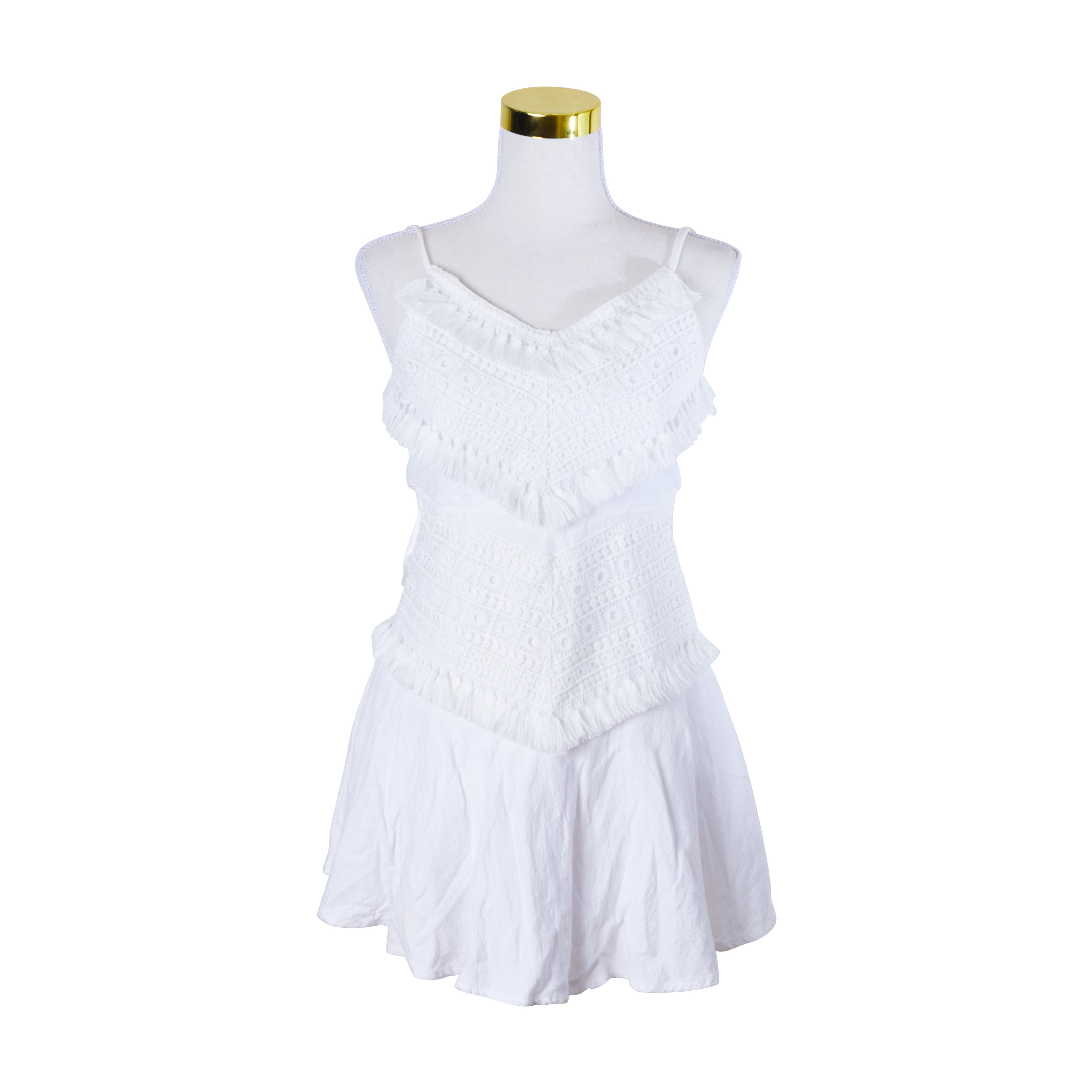 Saints And Secrets White Lace Detaiil Tie Back Dress