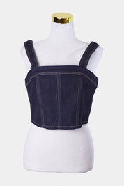 Abrand Jeans Dark Blue Denim Zip Back Crop Top