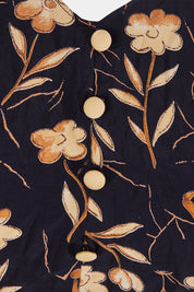 Eugen Klein Black and Yellow Floral V Neck Button Detail Dress
