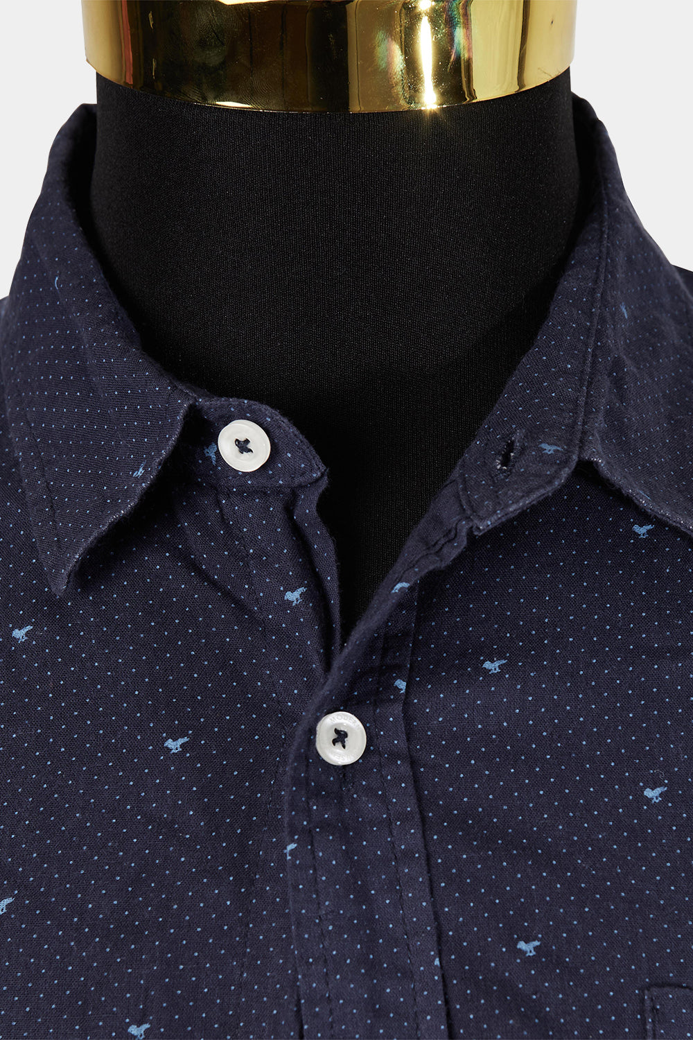 Modern Amusement Navy Bird Print Button Down Short Sleeve Shirt