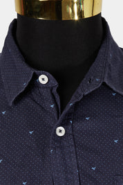 Modern Amusement Navy Bird Print Button Down Short Sleeve Shirt