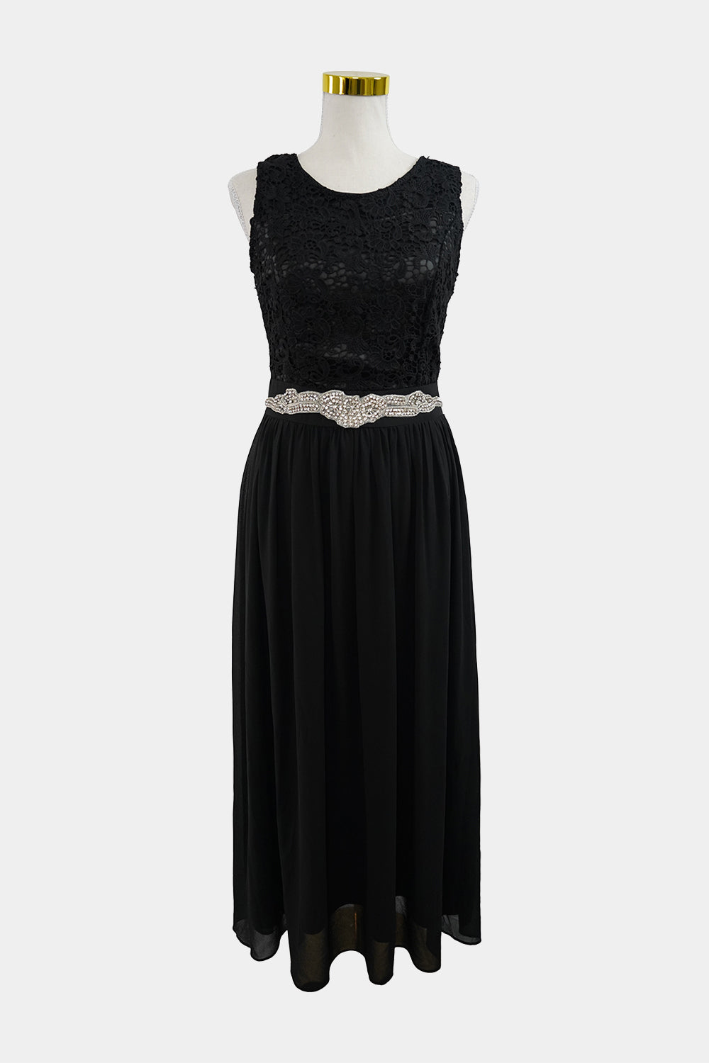DEES Black High Neck A-Line Lace Prom Dress with Diamantés