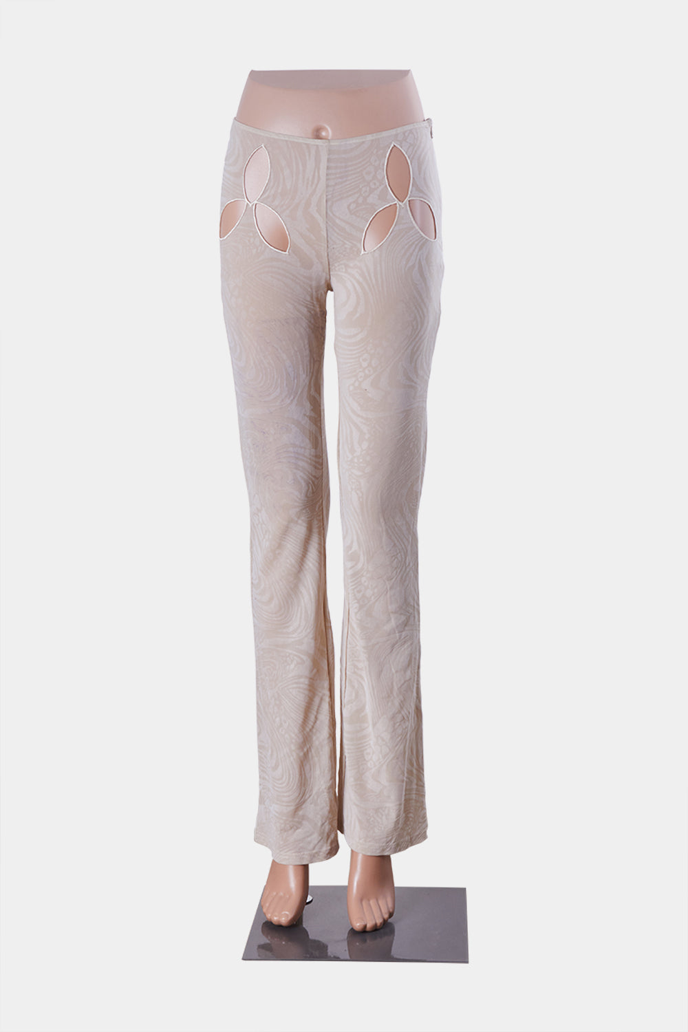 I Am Gia Beige Cut Out Mesh Flare Pant