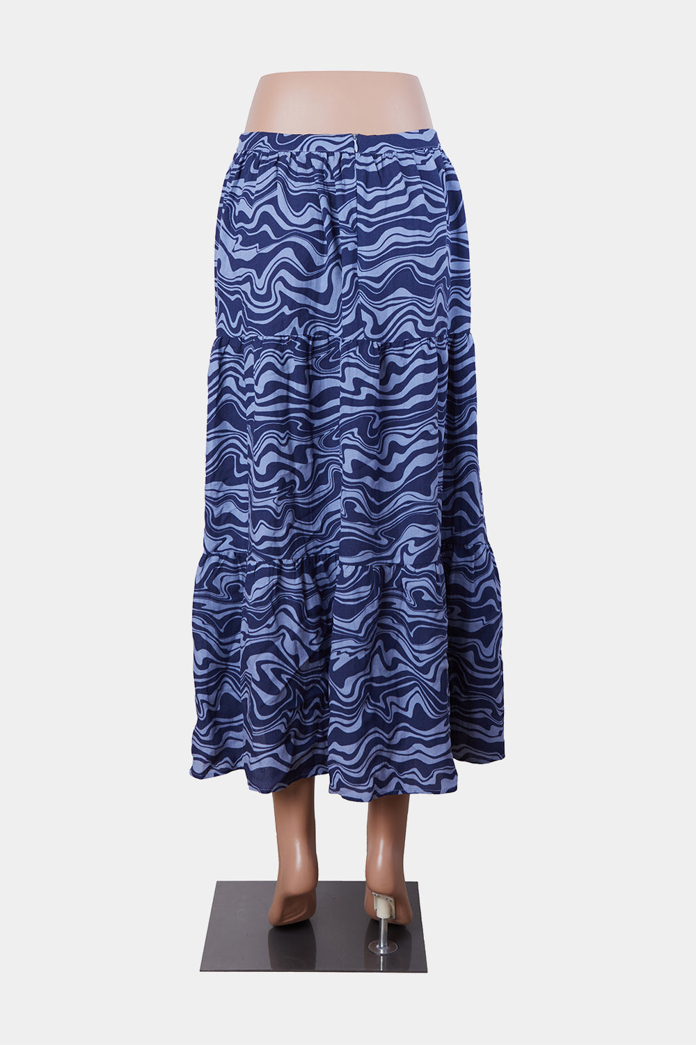 WILLA Blue and Navy Tiered Midi Skirt