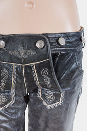 MARJO Black Embrroidered Detail Leather Pants
