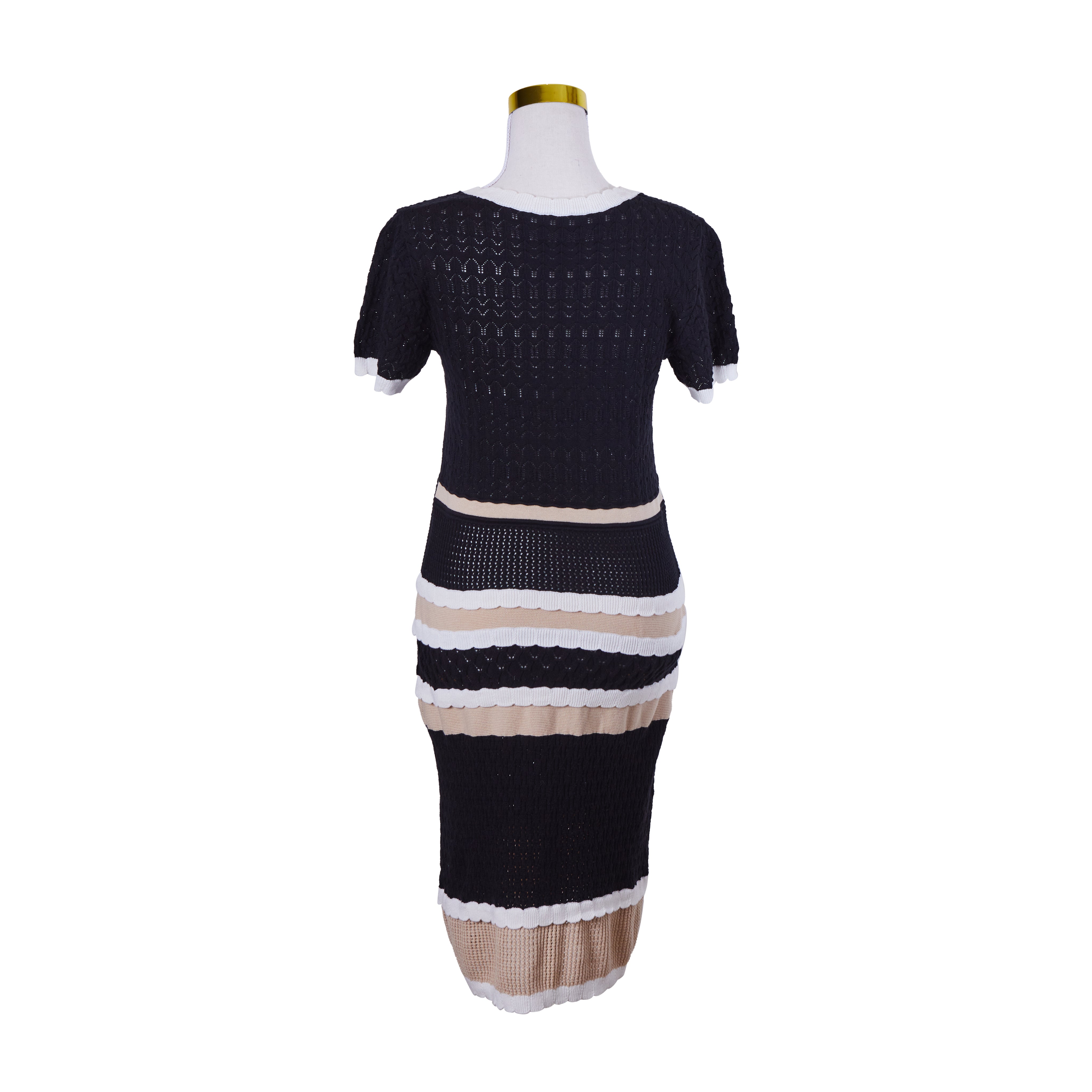 ALESSANDRA Black Beige and White Knit Short sleeve Dress