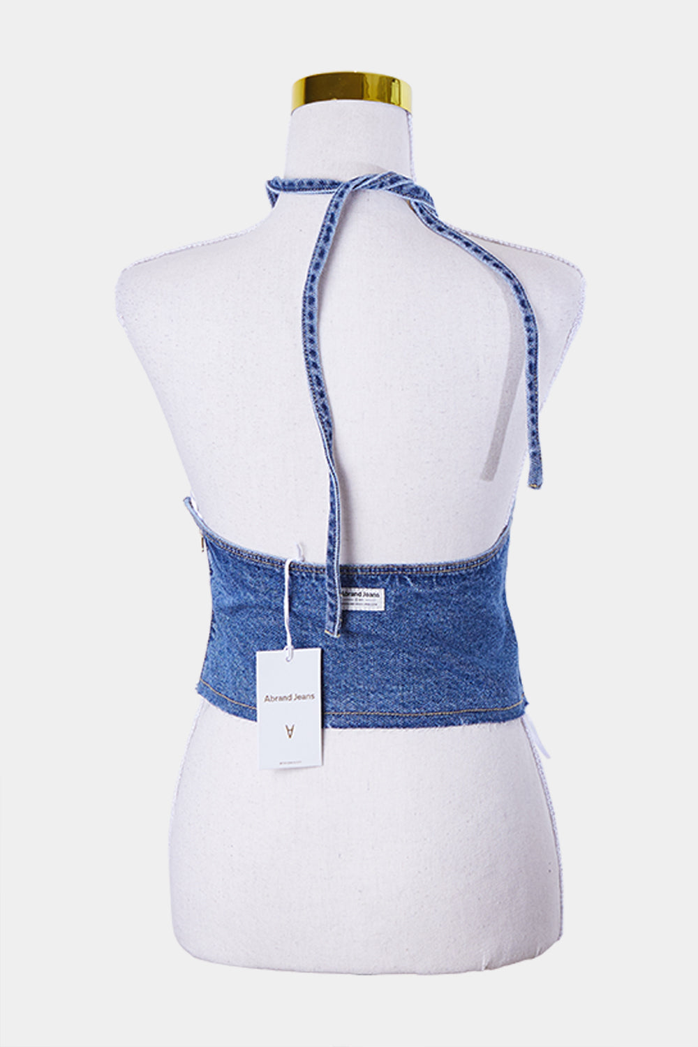 Abrand Jeans Blue Denim Patchwork Halter Crop Top