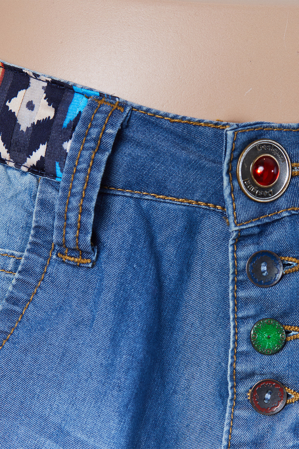 DESIGUAL Blue Denim Look Embroidered Joggeers