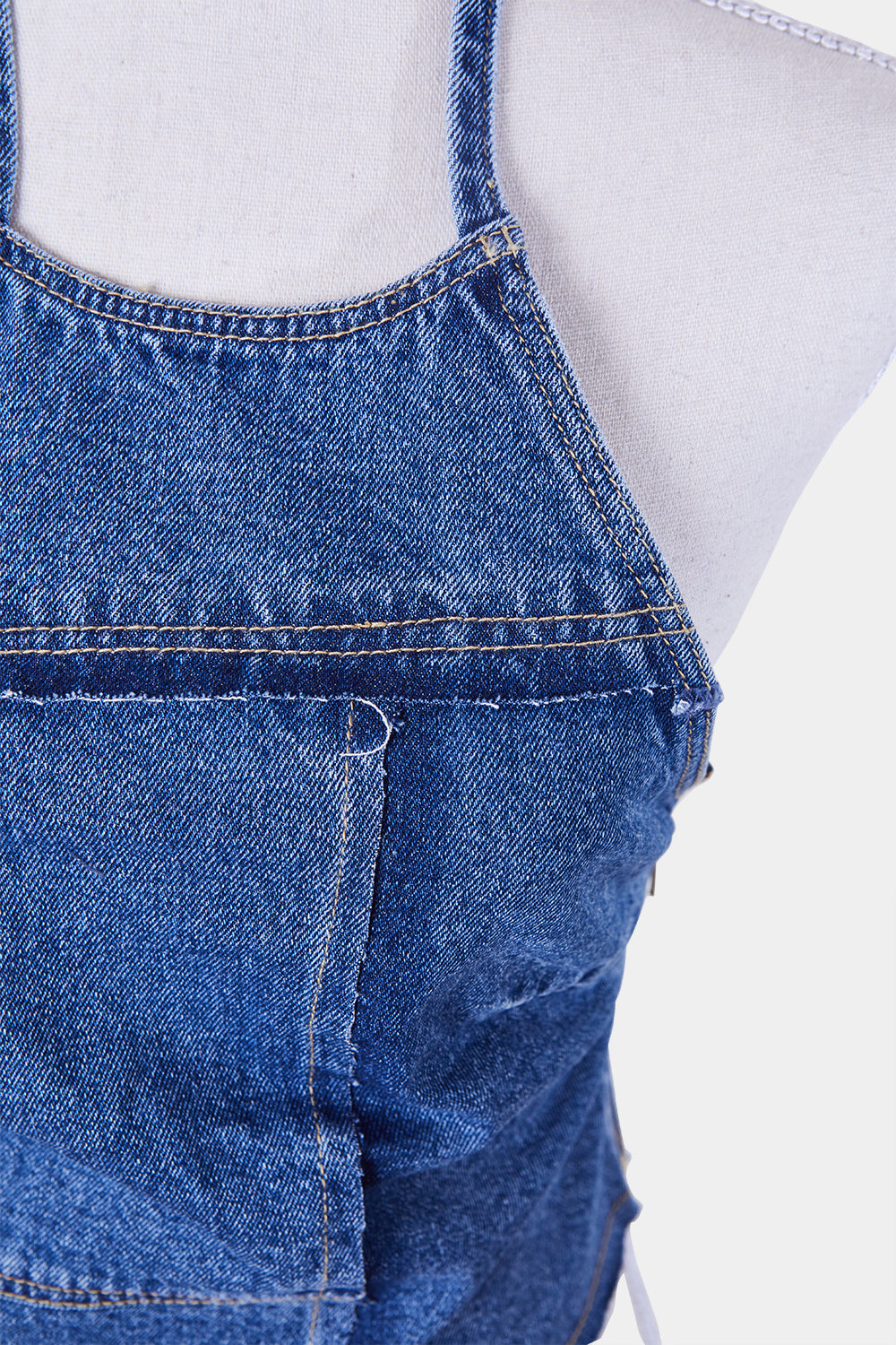 Abrand Jeans Blue Denim Patchwork Halter Crop Top