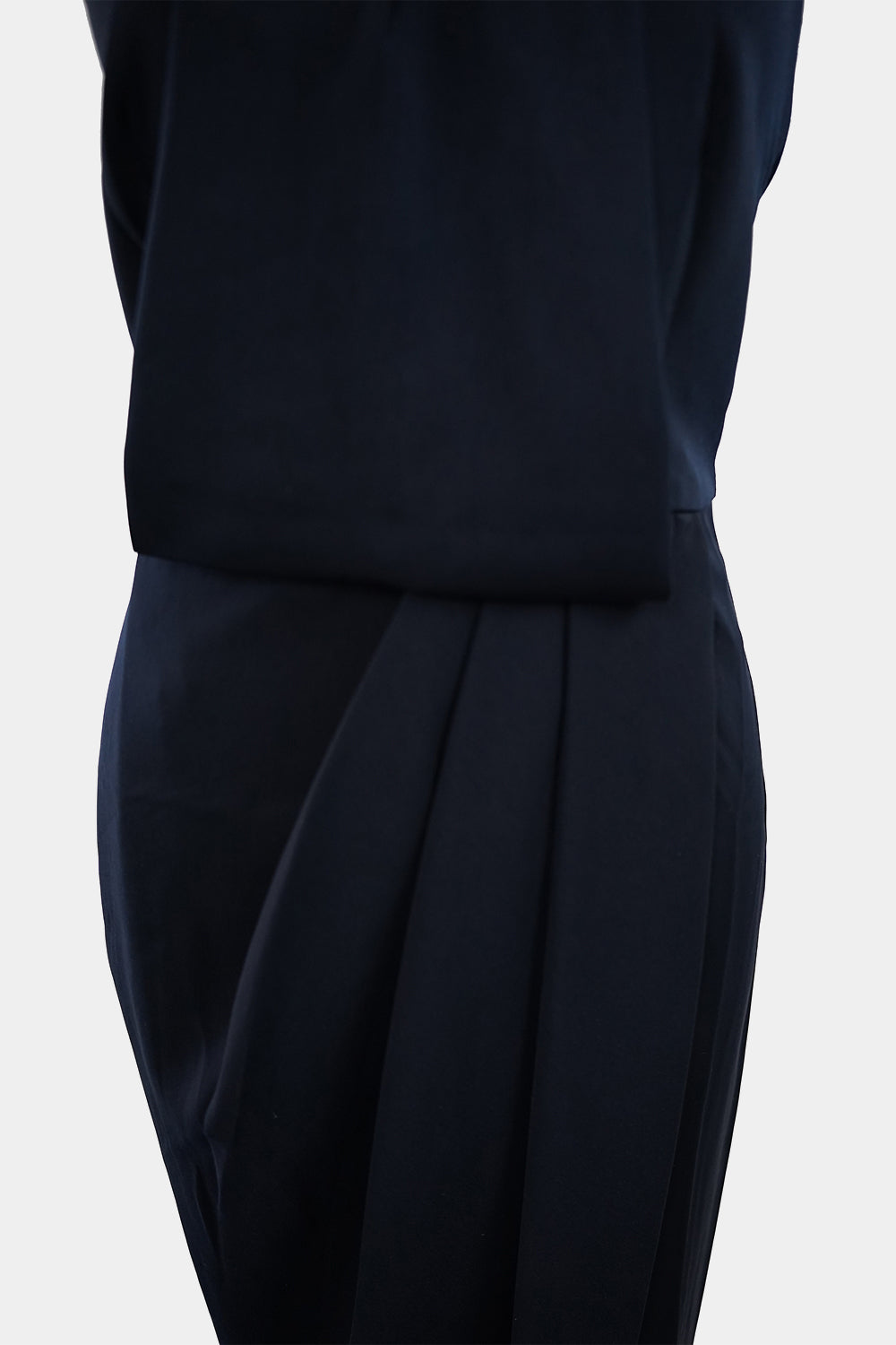 Shona Joy Navy Knot Halter Draped Dress
