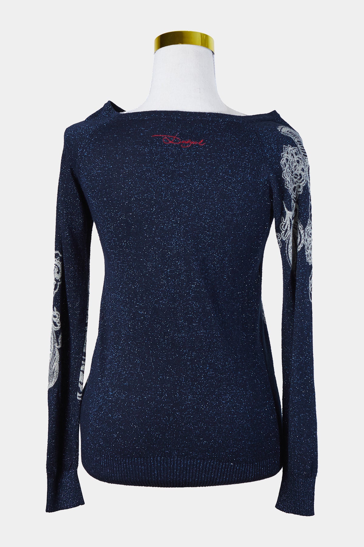 DESIGUAL Navy Floral Pattern Sparkle Knit Sweater