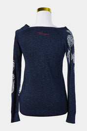 DESIGUAL Navy Floral Pattern Sparkle Knit Sweater