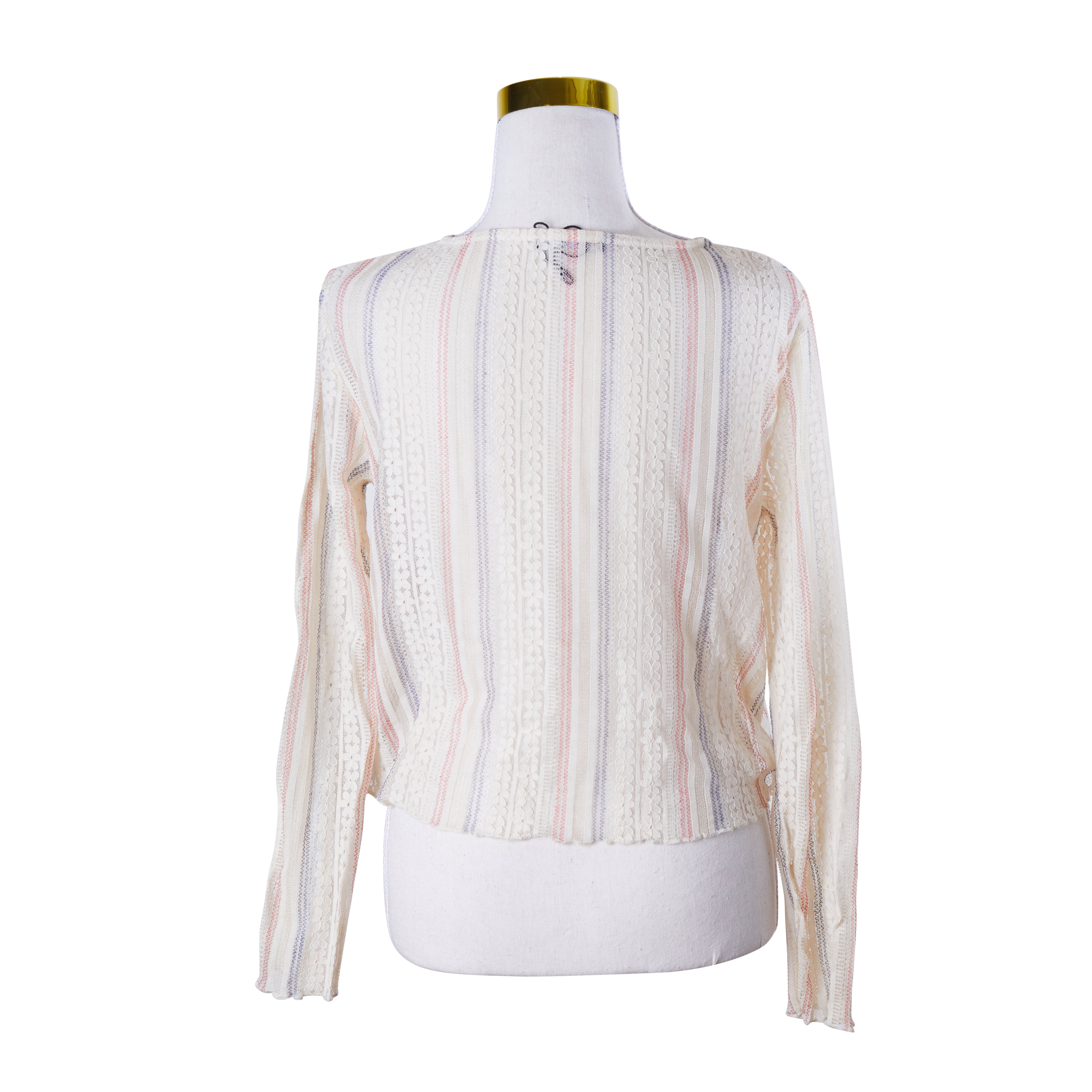 ZARA Cream Blue and Red Lace Long Sleeve Top