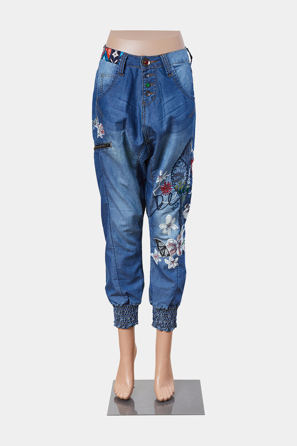 DESIGUAL Blue Denim Look Embroidered Joggeers
