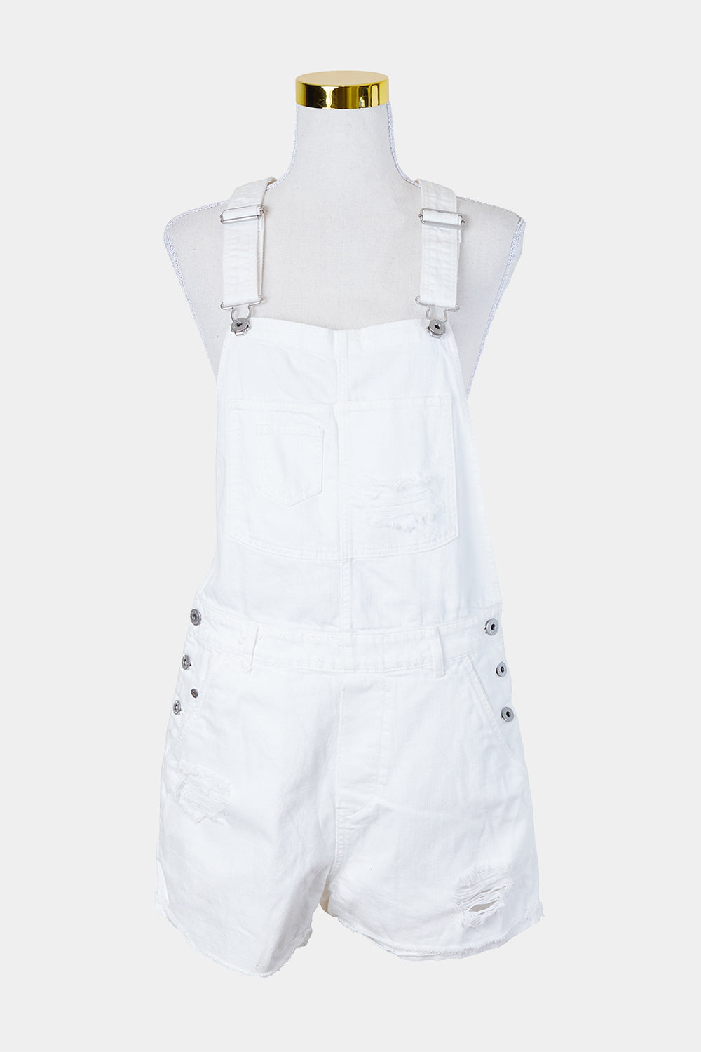 H And M White Denim Distressed Overalls