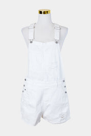 H And M White Denim Distressed Overalls