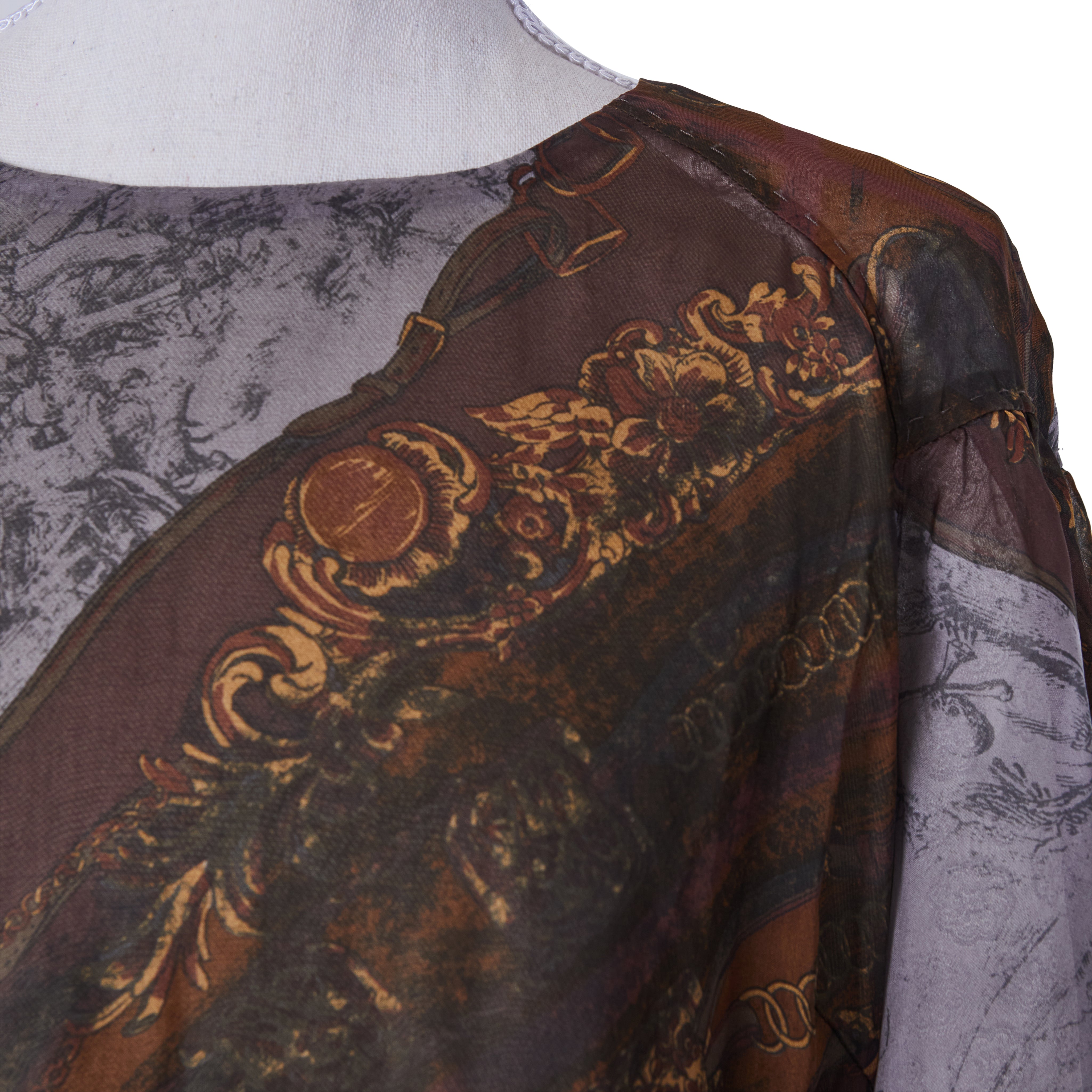 Hugo Boss Mauve and Brown Print Sheer Lined Silk T Shirt Dress