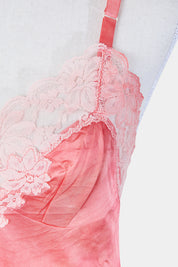 LORRAINEE Pink Tie Dye Lace Detail Slip Dress