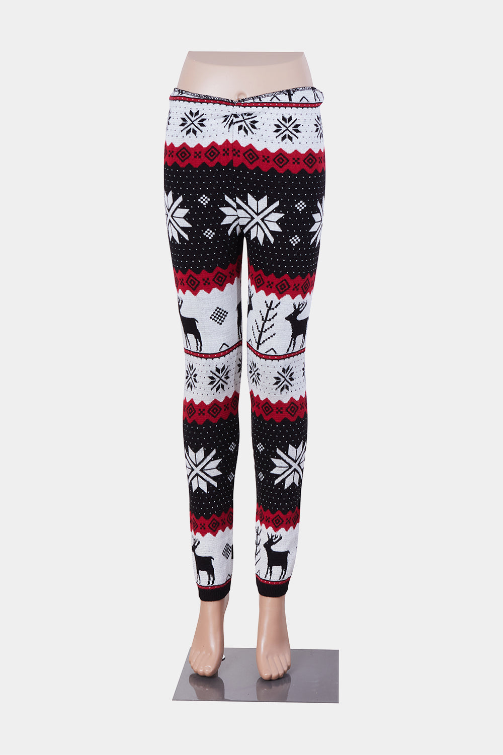 BOOHOO Black, Red and White Knitted Christmas Print Pants