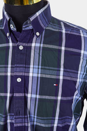 Tommy Hilfiger Navy and Green Plaid Button Down Shirt