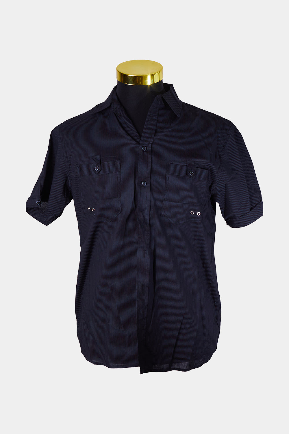 OAKRIDGE Black Pinstripe Short Sleeve Button Down Shirt