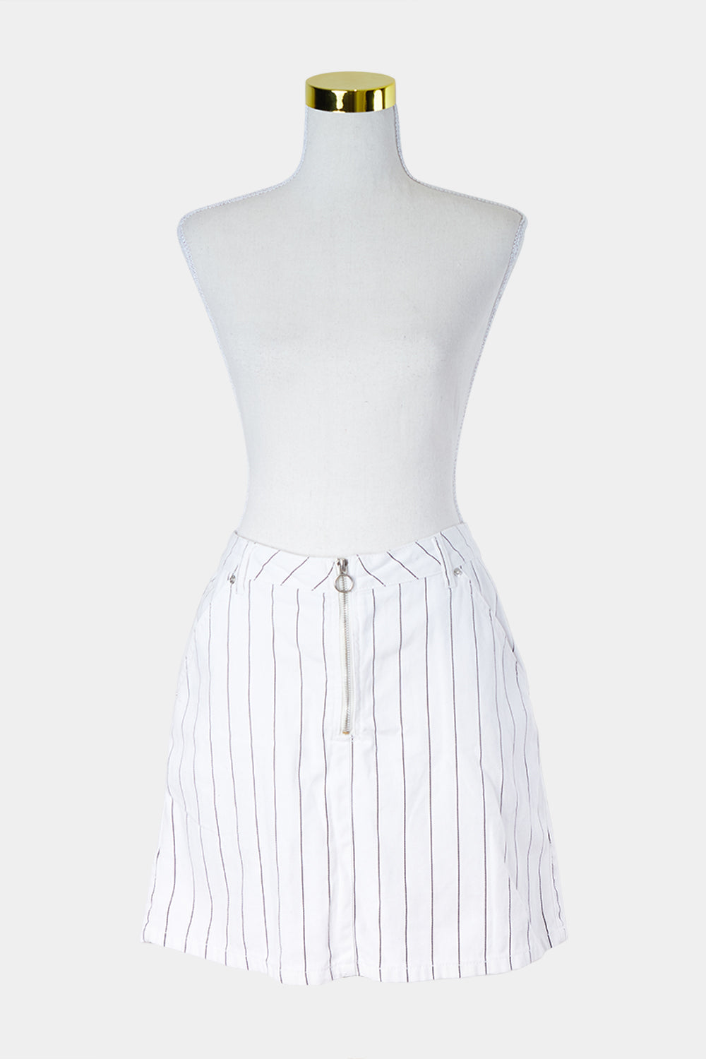GHANDA White and Navy Stripe Ring Zip Mini Skirt