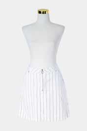 GHANDA White and Navy Stripe Ring Zip Mini Skirt