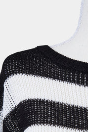 Maggie T Black and White Stripe Knit Top