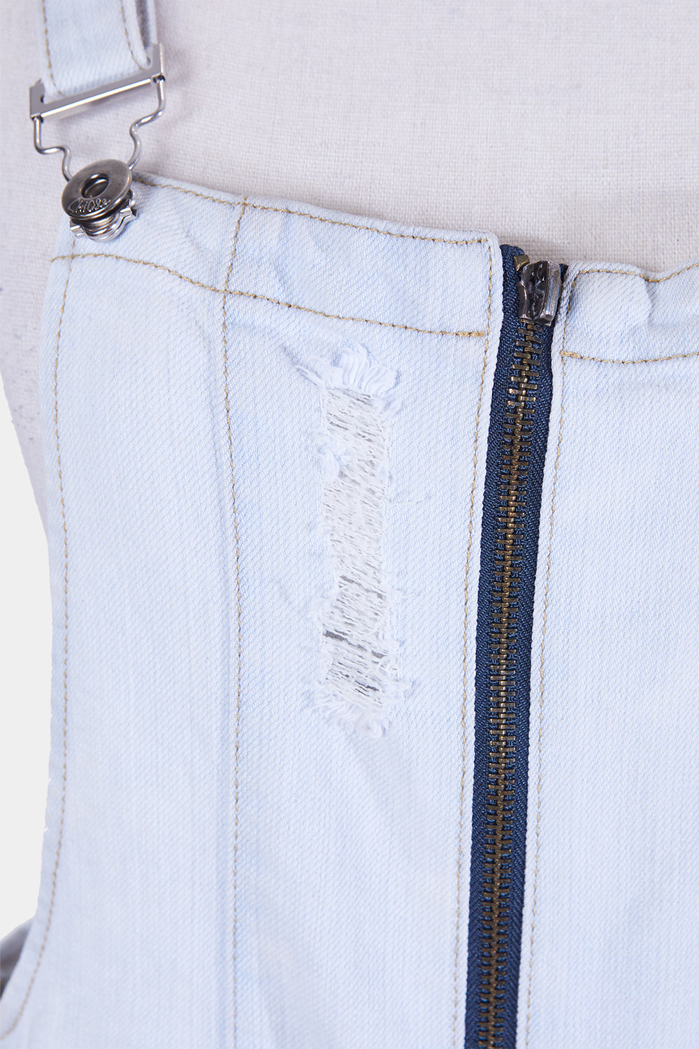 Chi Qle Light Blue Denim Overalls with Zip Detail