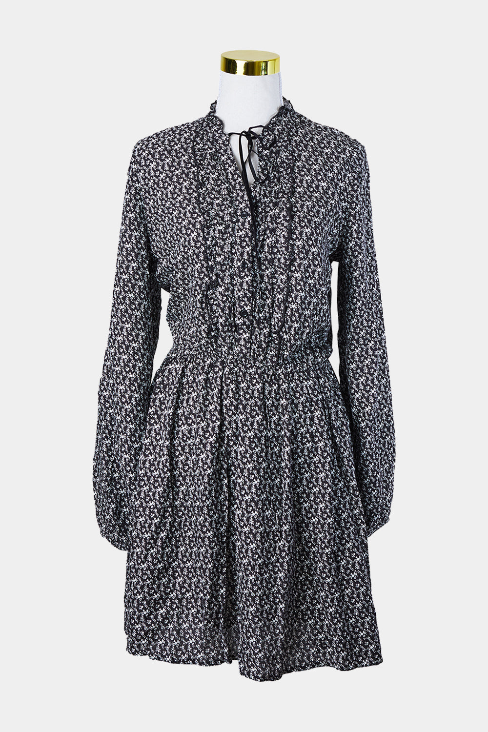 Blue Motion Black and White Floral Tie Neck Dress