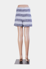 BARDOT White and Navy Tweed Stripe High Waisted Shorts