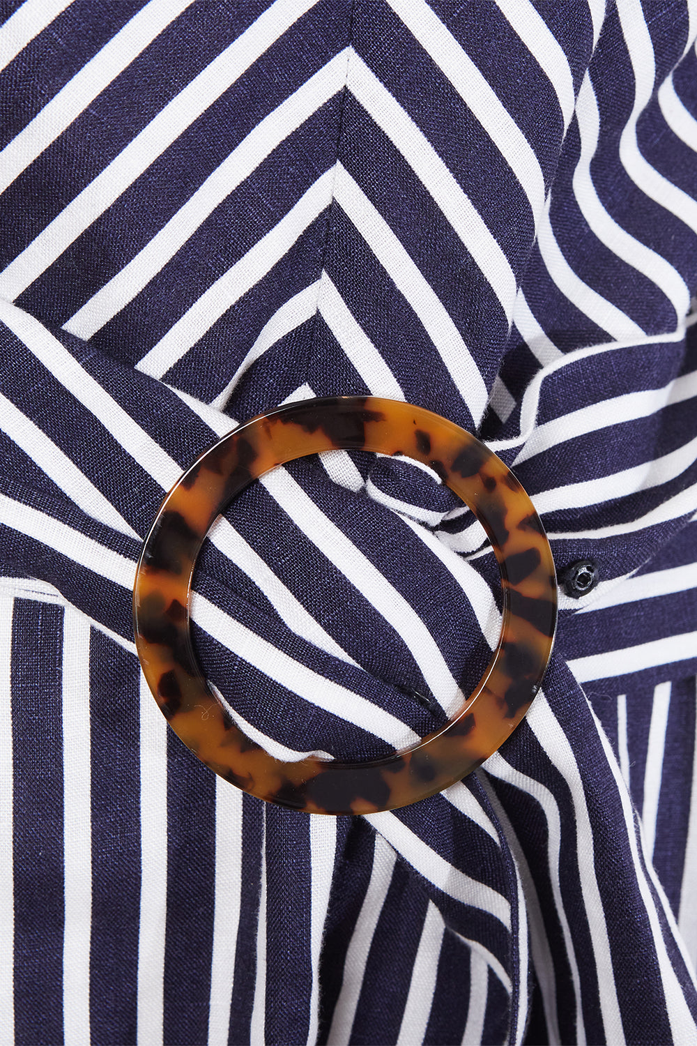 Veronika Maine Navy and White Stripe Ring Detail Linen Wrap Dress