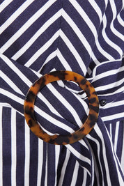 Veronika Maine Navy and White Stripe Ring Detail Linen Wrap Dress