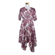 THURLEY Red, Whitie, Green, Blue Print Short Sleeve Sheer Dress with Built in Lining