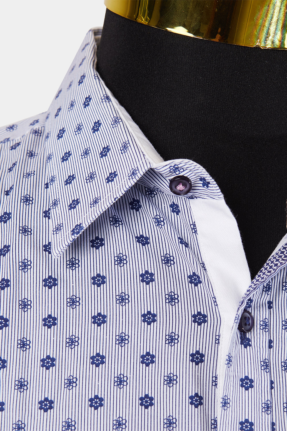 POLITIX Blue and White Pattern Slim Fit Button Down Shirt