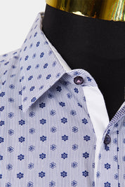 POLITIX Blue and White Pattern Slim Fit Button Down Shirt