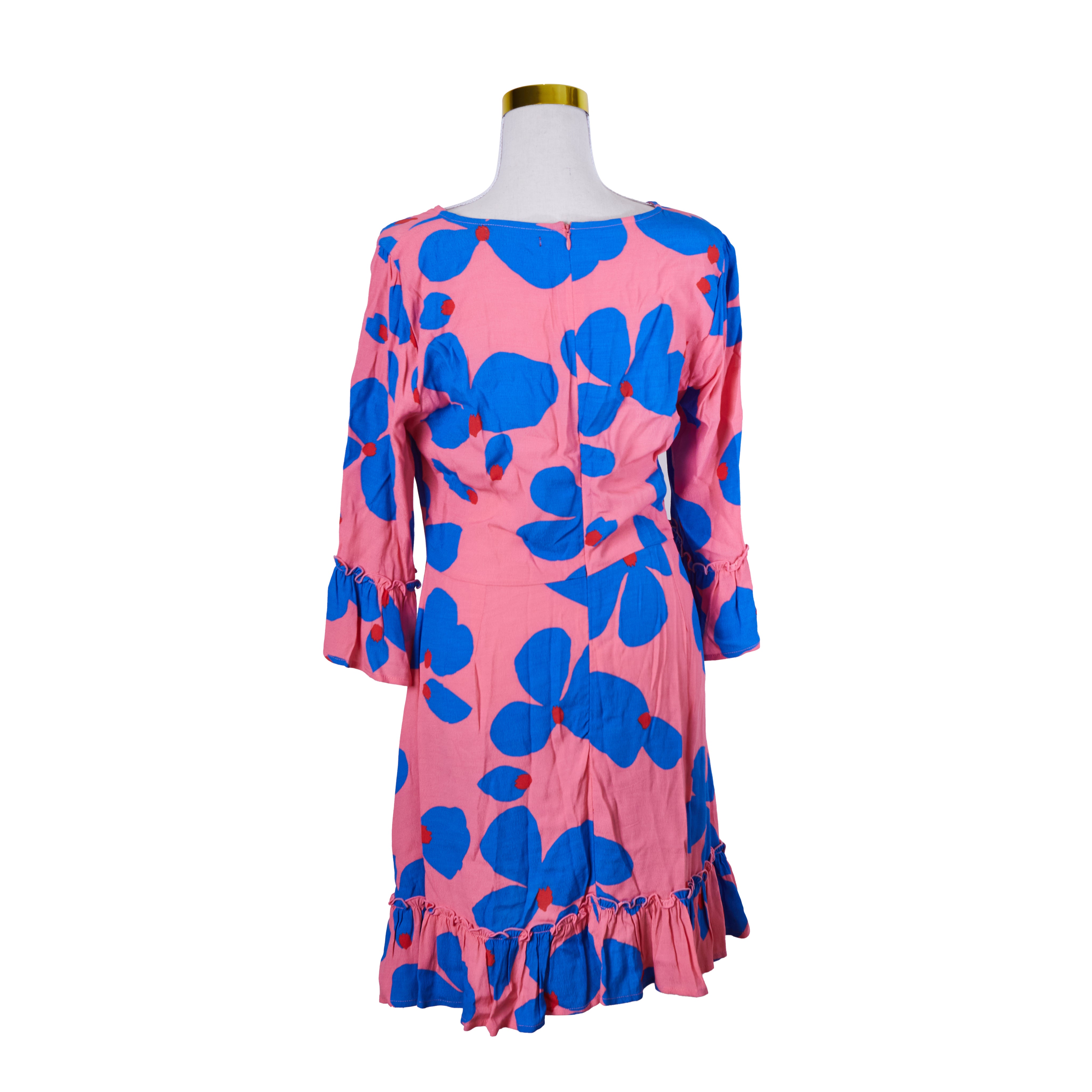 Mister Zimi Pink and Blue Long Sleeve Ruffle Swing Dress