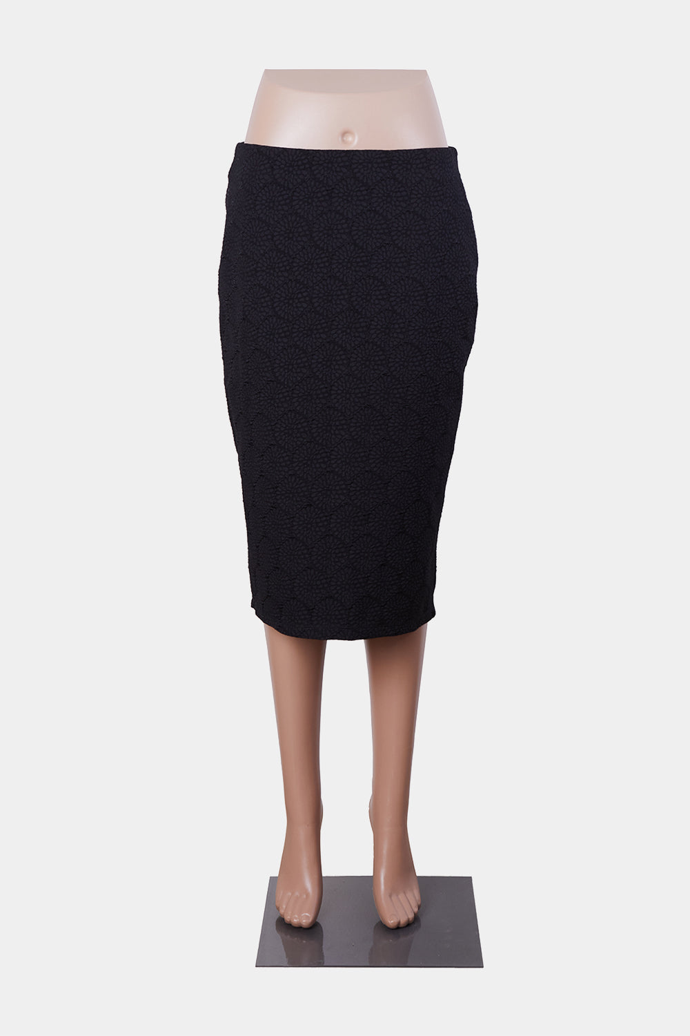 Sunny Girl Black Embossed Pattern Pencil Skirt