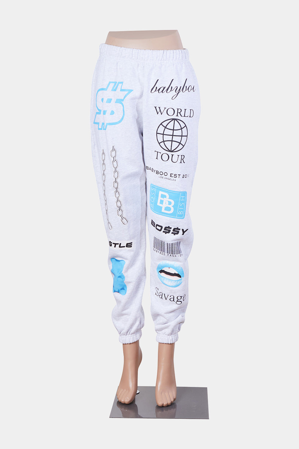 BABYBOO Grey Marle Printed Tracksuit Pants