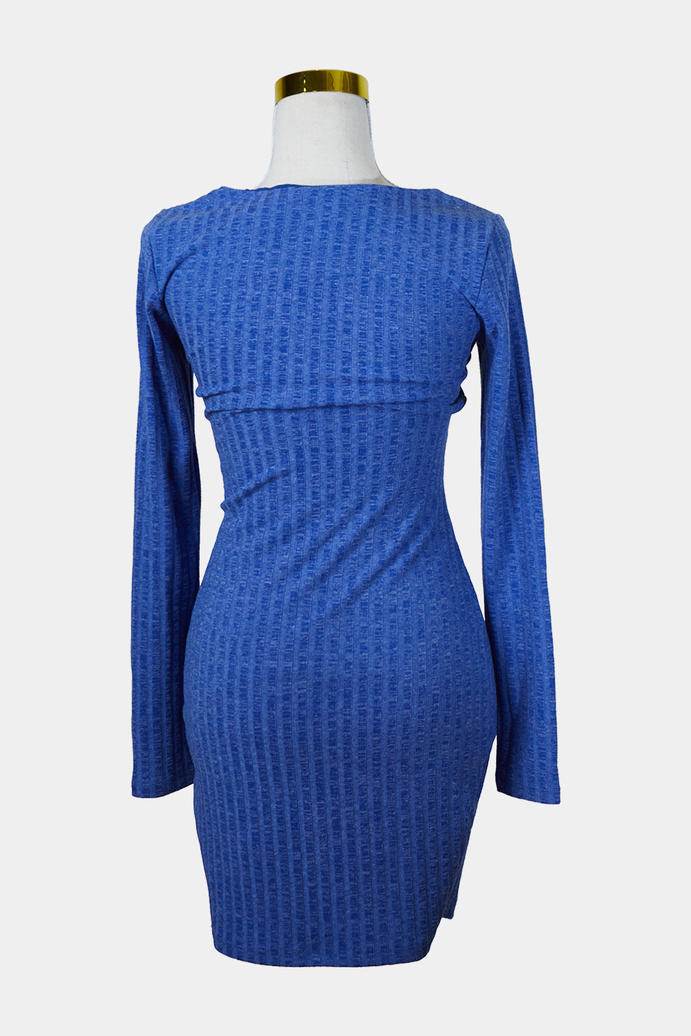 Alive Girl Blue Stretch Long Sleeve Cutout Dress